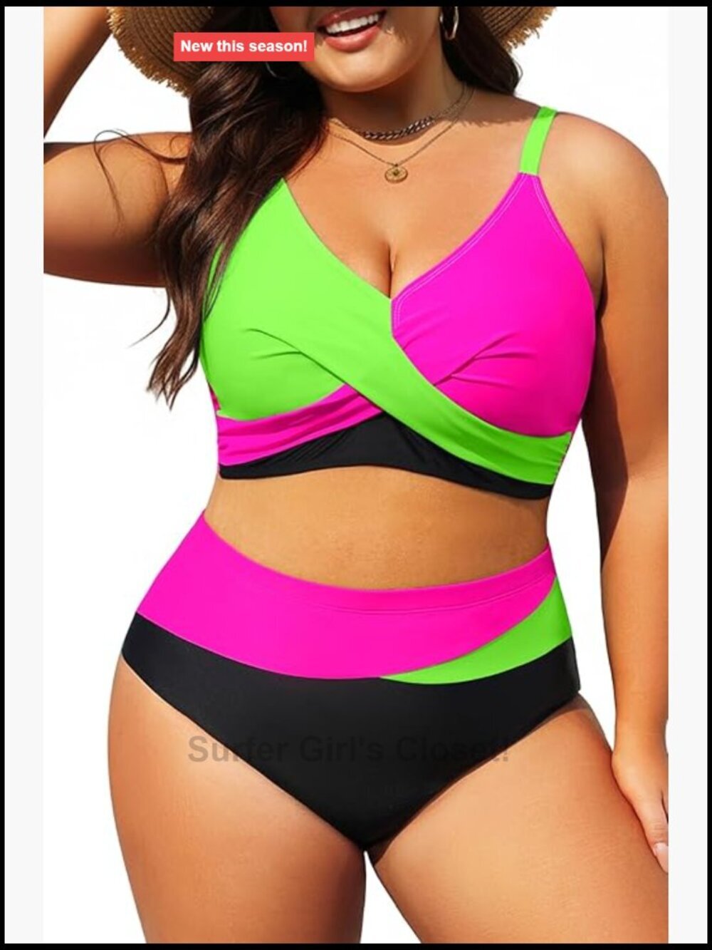 Plus Size High Waisted Bikini Set Tummy Control Two Piece Swimsuit Adjustable